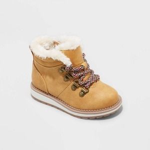 New! Cat & Jack Toddler Boys' Reed Zipper Slip-On Combat Boots Size 5 Cognac